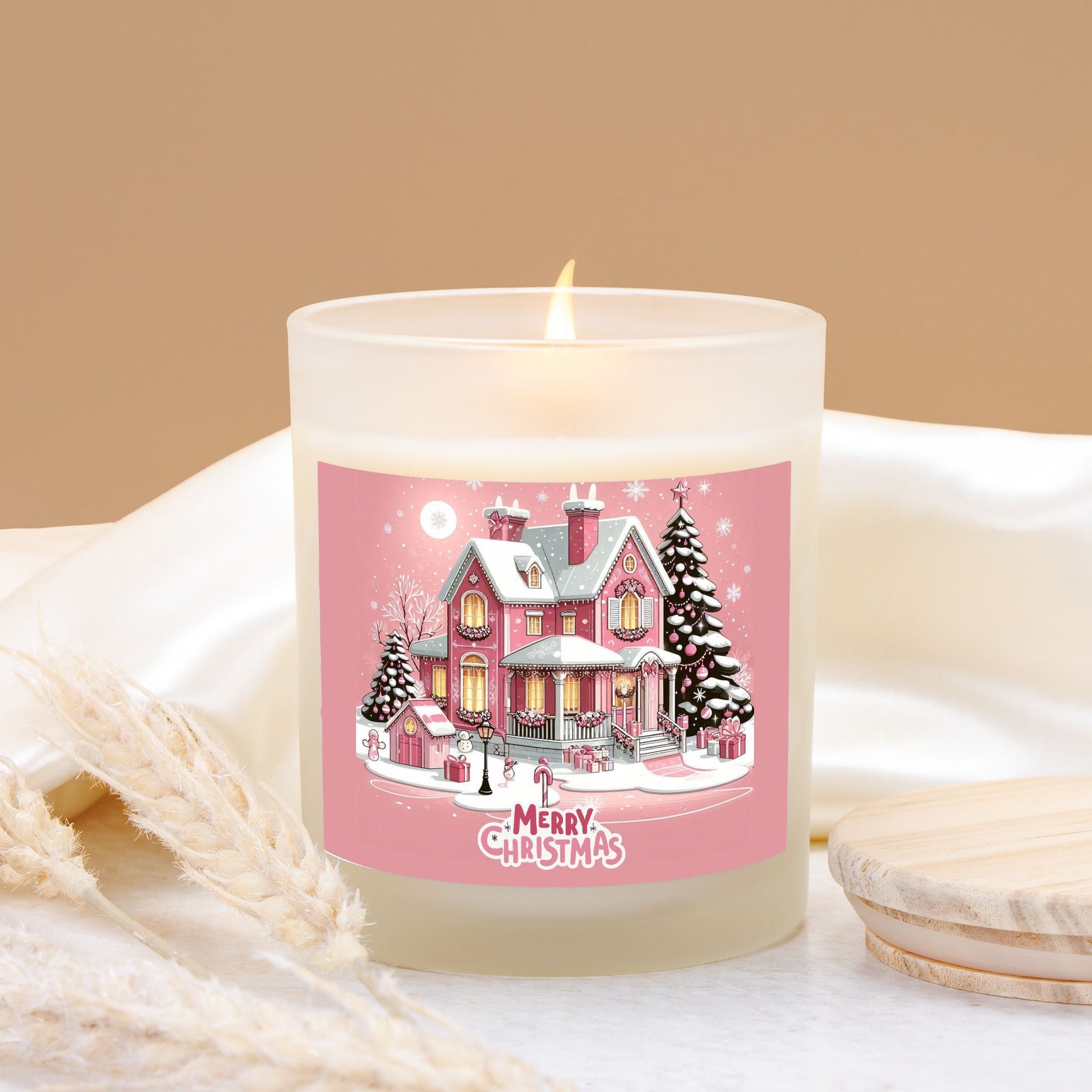 Merry Christmas Candle Frosted Glass Holder, Holiday Candle Decor, Christmas Table Centerpiece, Festive Home Decoration by My Store