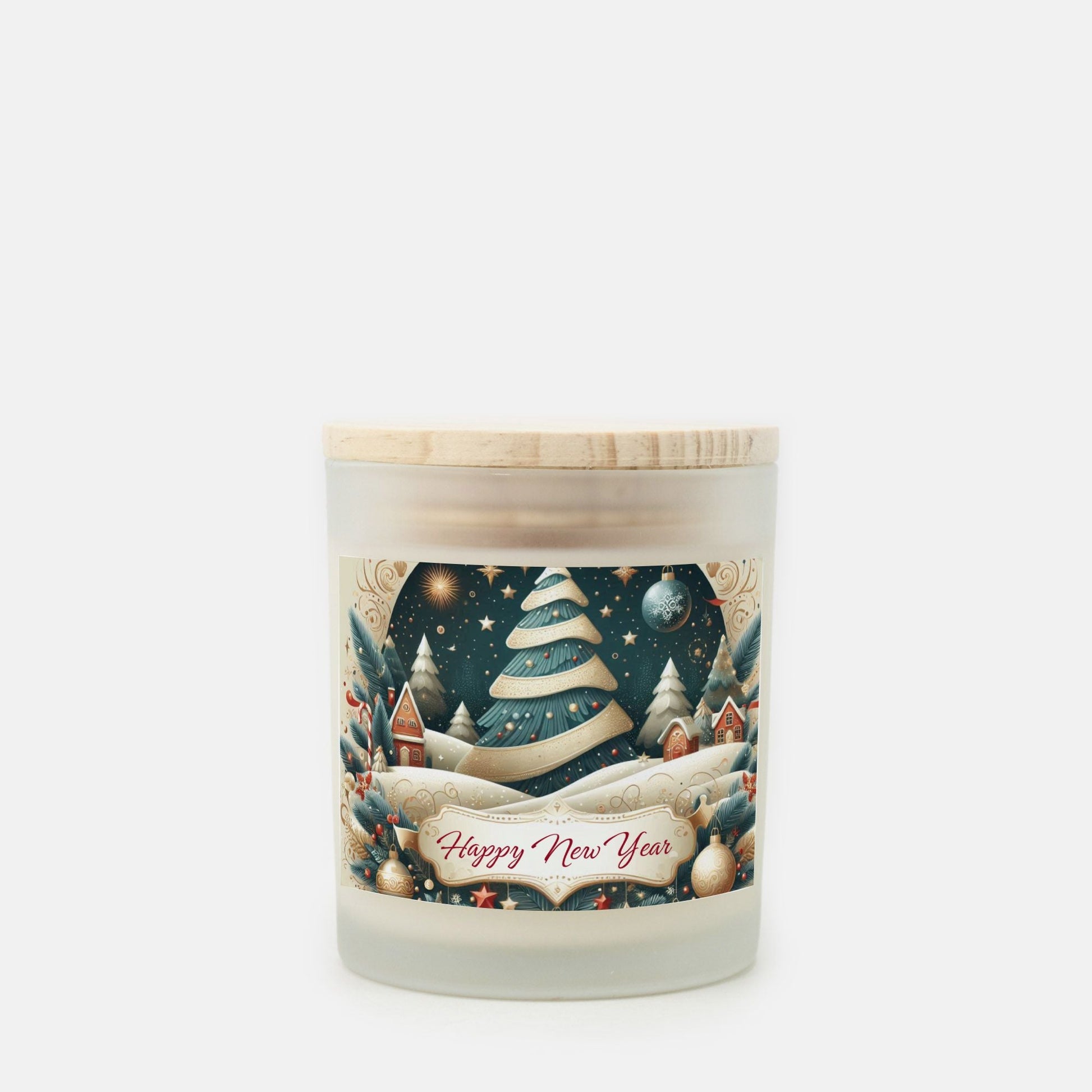 Happy New Year Candle Frosted Glass (Hand Poured 11 oz) by ChristmasLoving.Shop