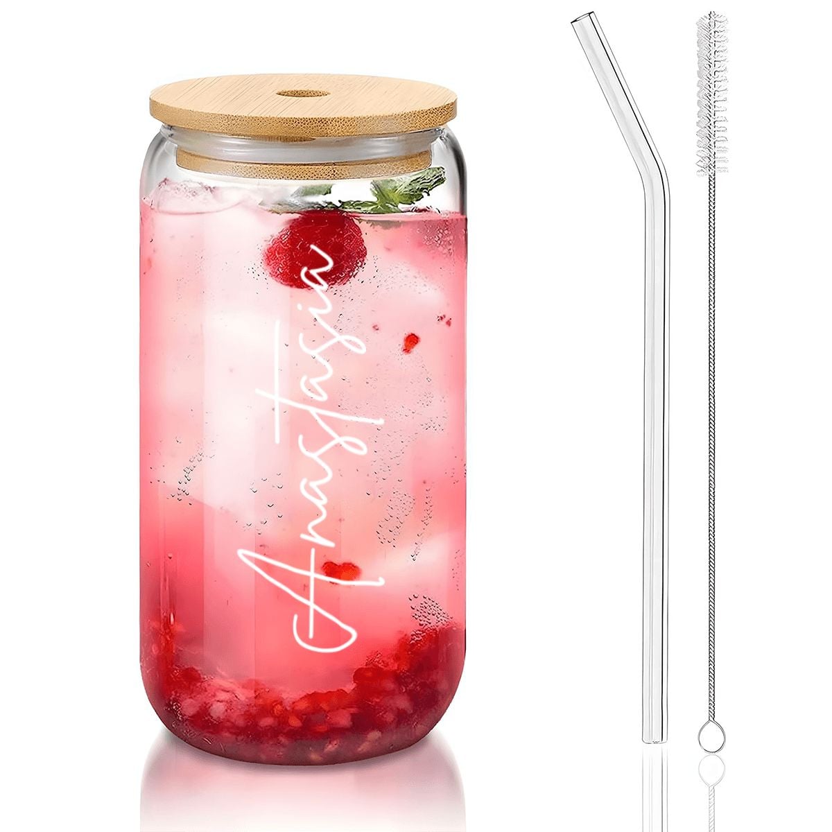 Personalized Glass Tumbler with Straw & Bamboo Lid  (16oz) JewelryLuxeUS.Shop