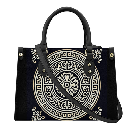 Luxury Women PU Tote Bag - Black with white circle