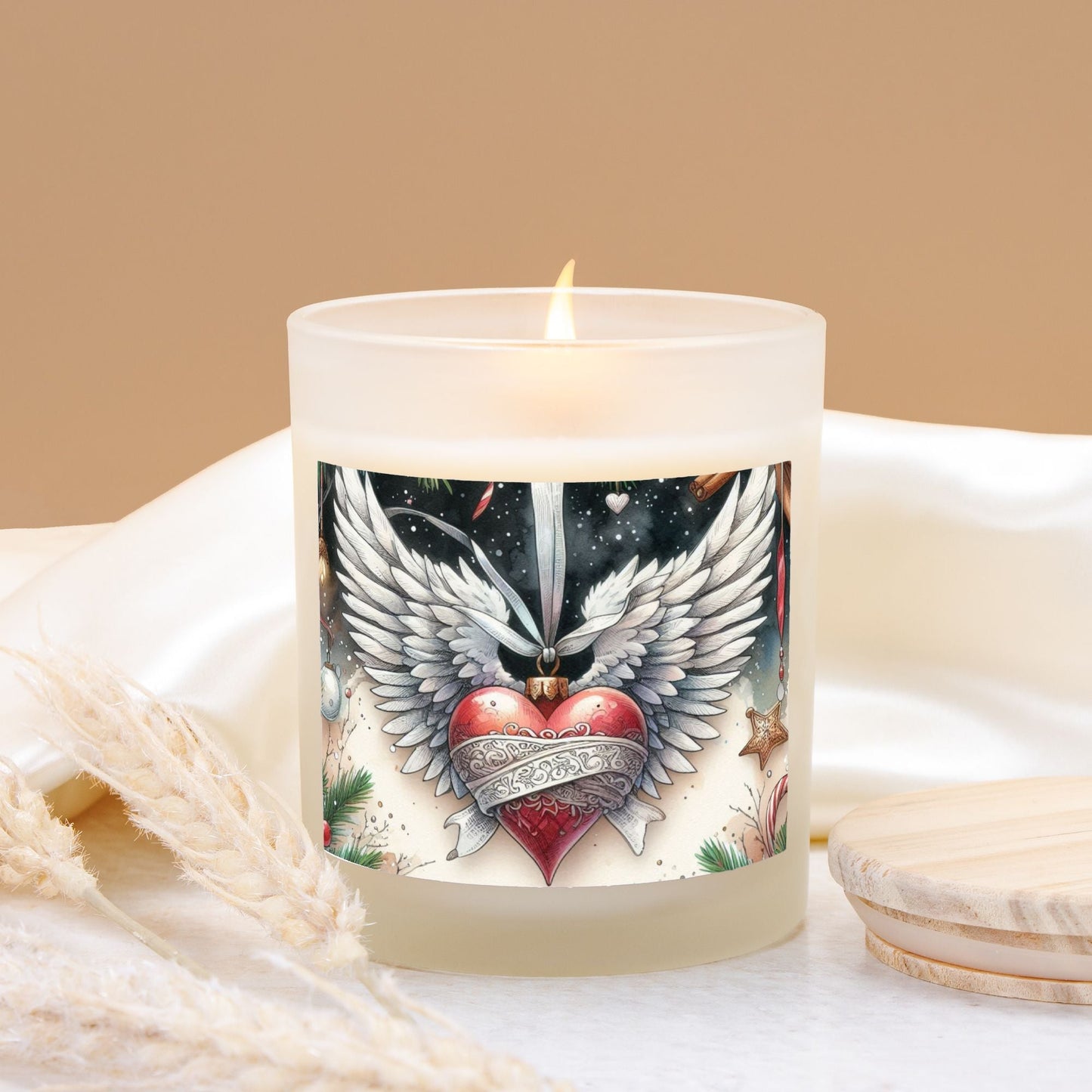 Angel Wings Christmas Candle Frosted Glass (Hand Poured 11 oz) by ChristmasLoving.Shop