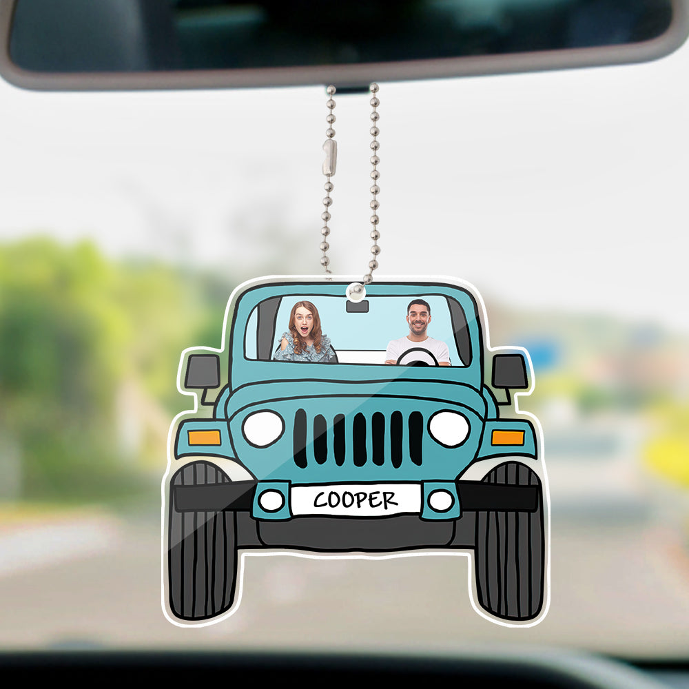 Personalized Off Road Car Ornament - Teal Acrylic with Couple Photo - Car Decoration
