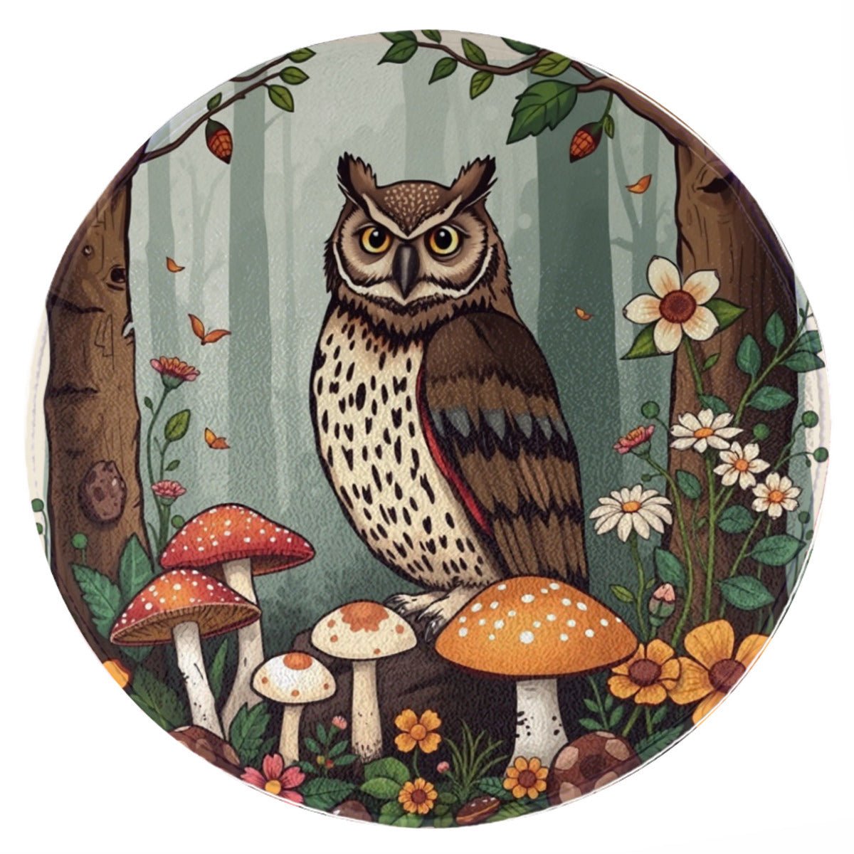 Forest Owl & Mushroom Round Rug – Woodland Animal Circle Rug - JewelryLuxeUS.Shop