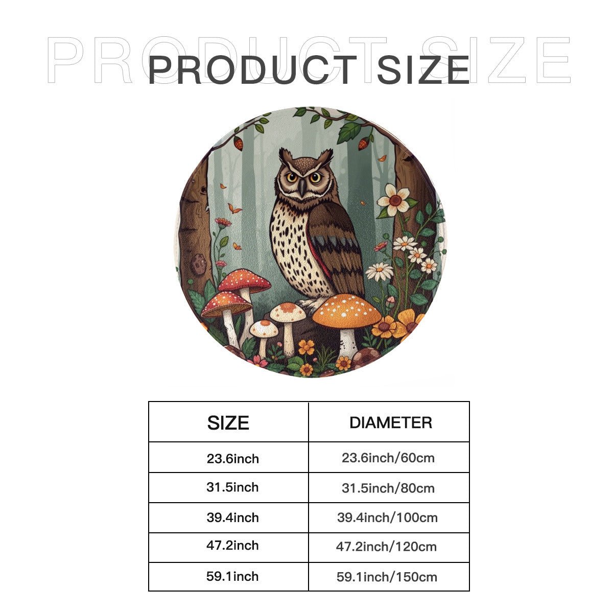 Forest Owl & Mushroom Round Rug – Woodland Animal Circle Rug - JewelryLuxeUS.Shop