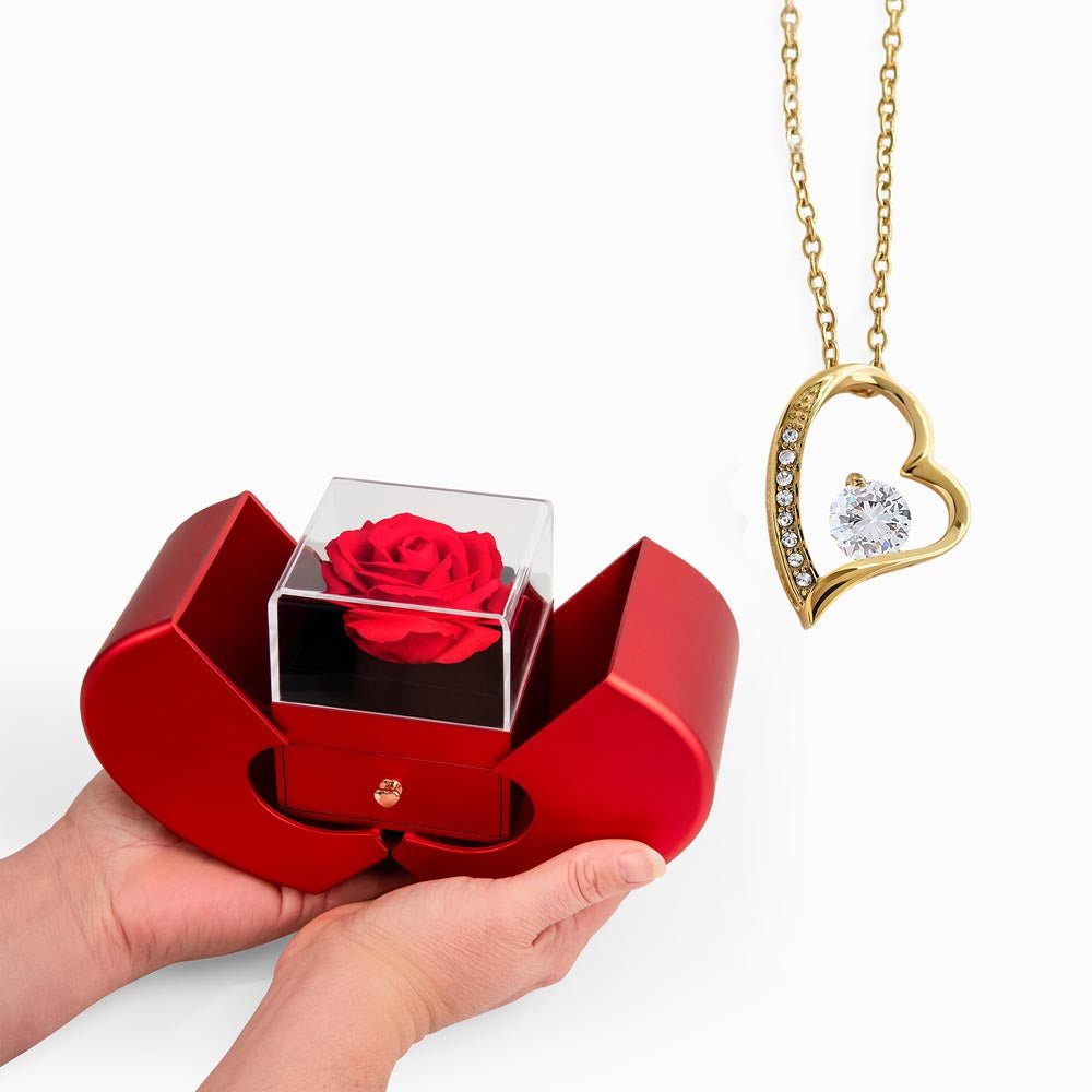Forever Love Necklace with Red Heart Rose Box - JewelryLuxeUS.Shop