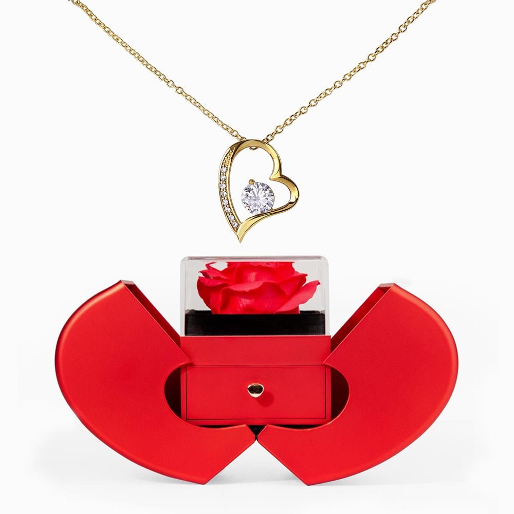 Forever Love Necklace with Red Heart Rose Box - JewelryLuxeUS.Shop
