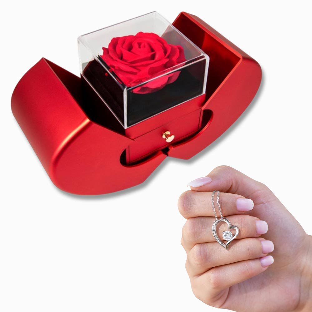 Forever Love Necklace with Red Heart Rose Box - JewelryLuxeUS.Shop