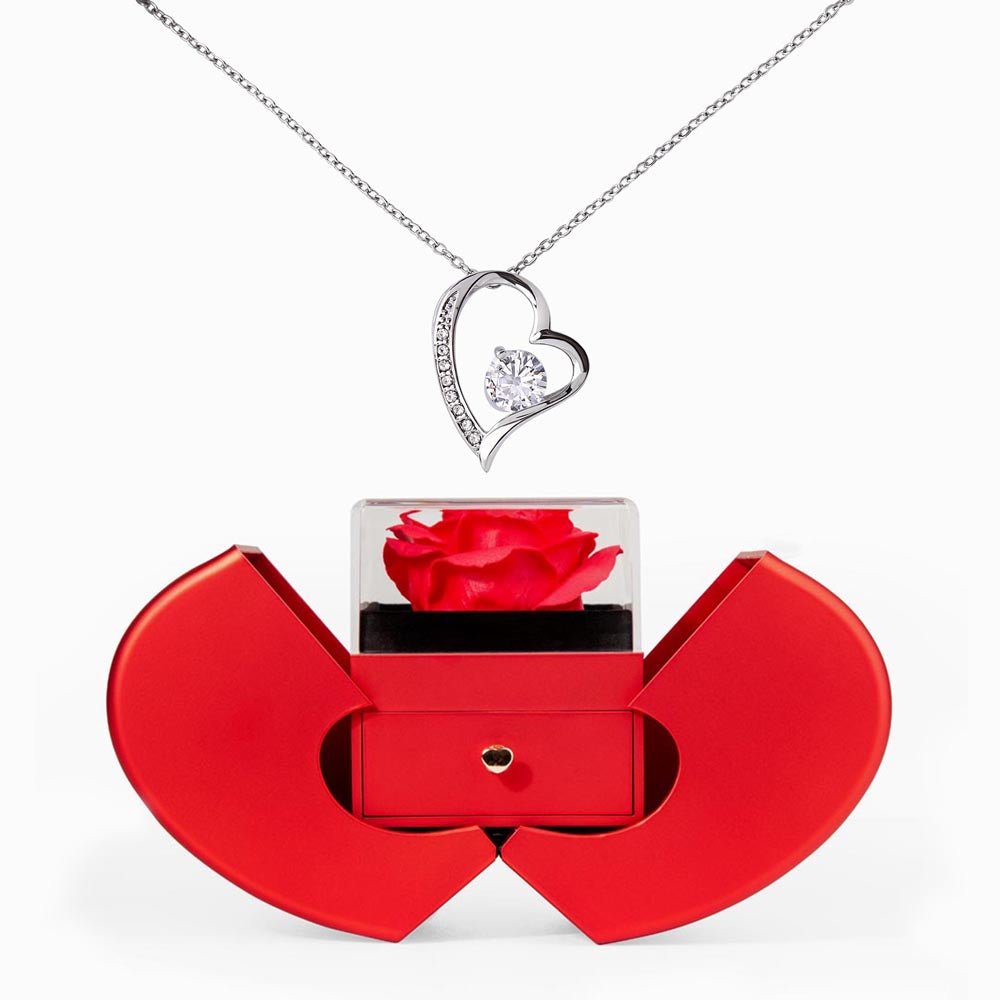 Forever Love Necklace with Red Heart Rose Box - JewelryLuxeUS.Shop