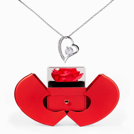 Forever Love Necklace with Red Heart Rose Box - JewelryLuxeUS.Shop