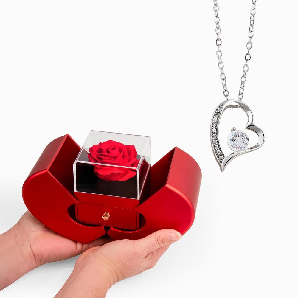 Forever Love Necklace with Red Heart Rose Box - JewelryLuxeUS.Shop