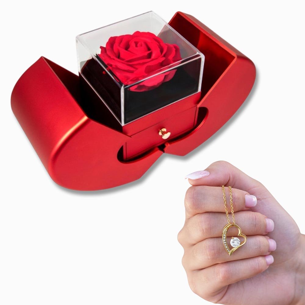 Forever Love Necklace with Red Heart Rose Box - JewelryLuxeUS.Shop