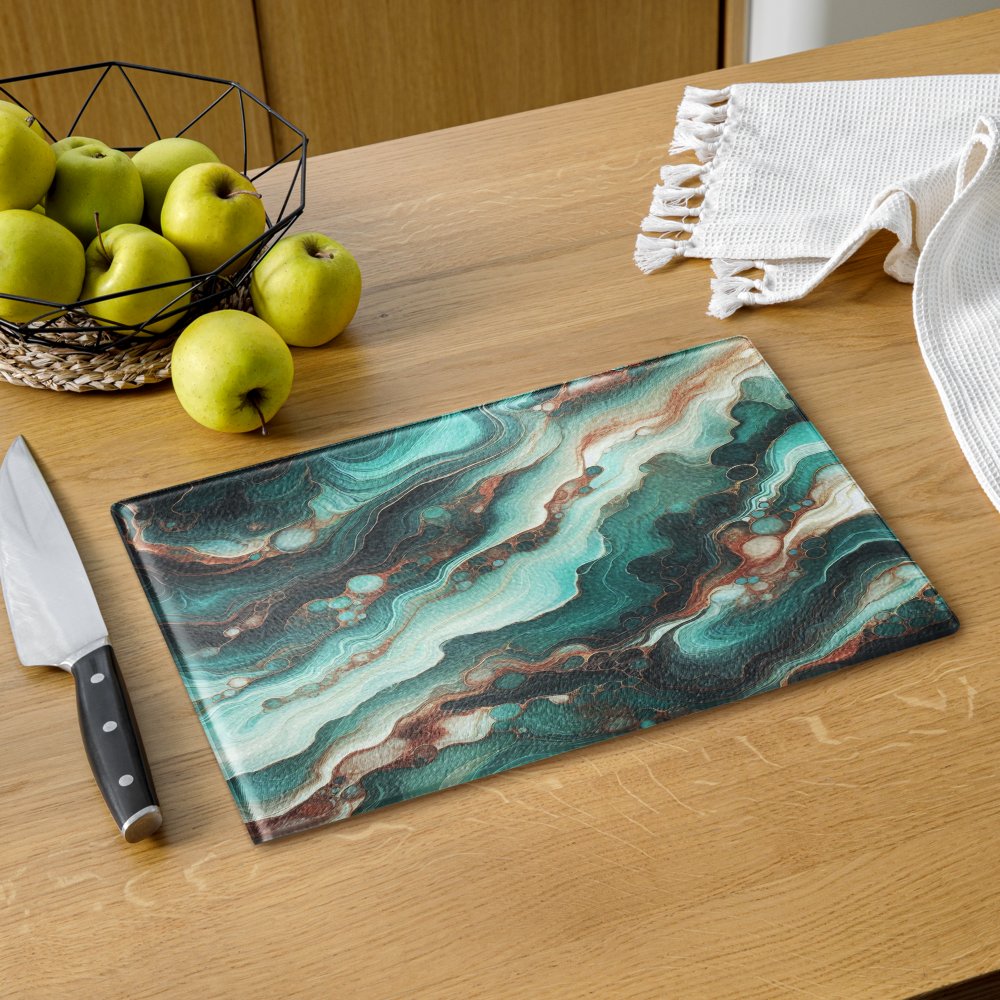 Glass cutting board Epoxy look turquoise JewelryLuxeUS.Shop