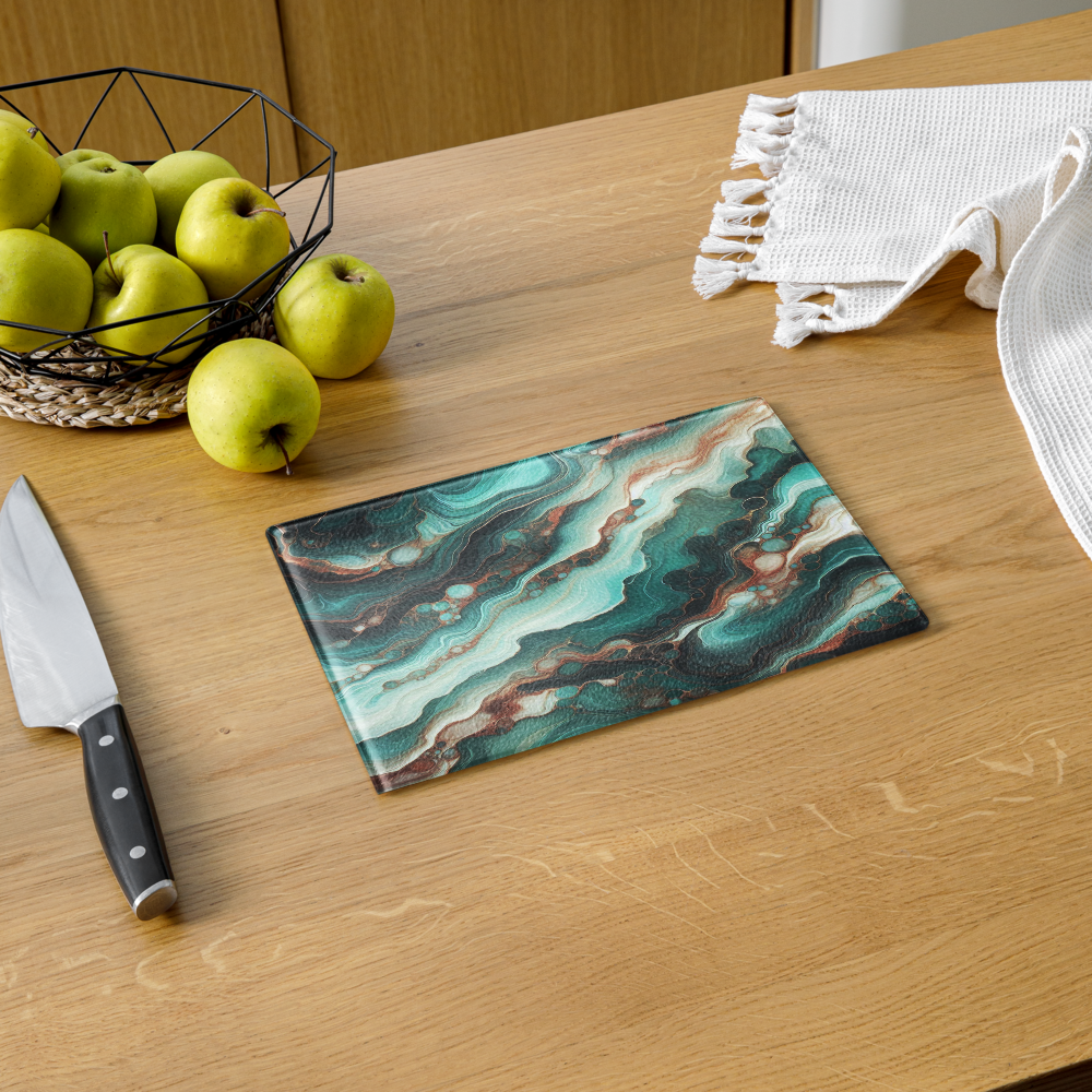 Glass cutting board Epoxy look turquoise JewelryLuxeUS.Shop