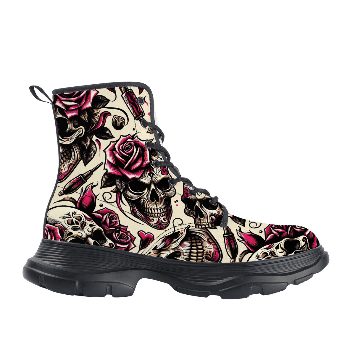 Skull and Rose Chunky Boots