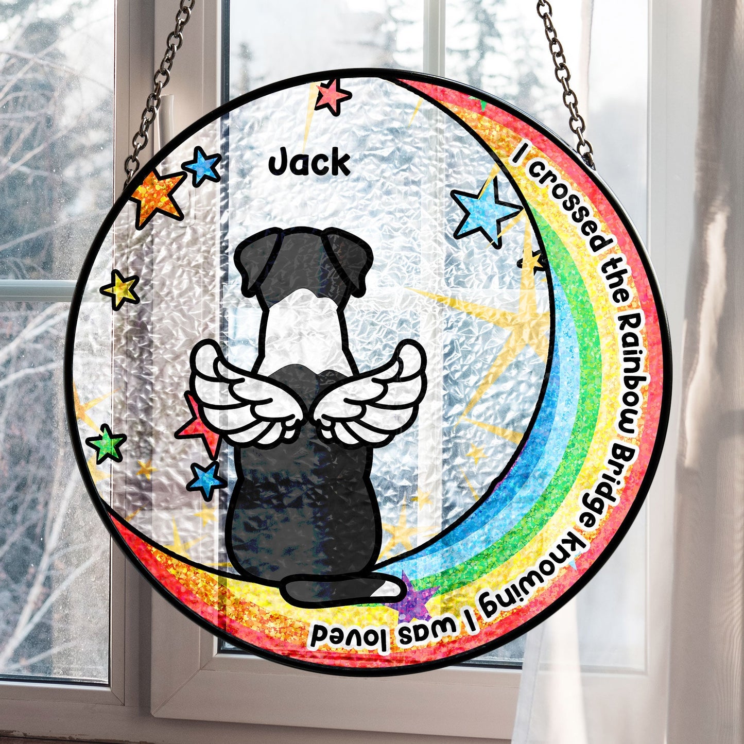 I Crossed The Rainbow Bridge - Personalized Stained Glass Window Hanging Suncatcher - JewelryLuxeUS.Shop