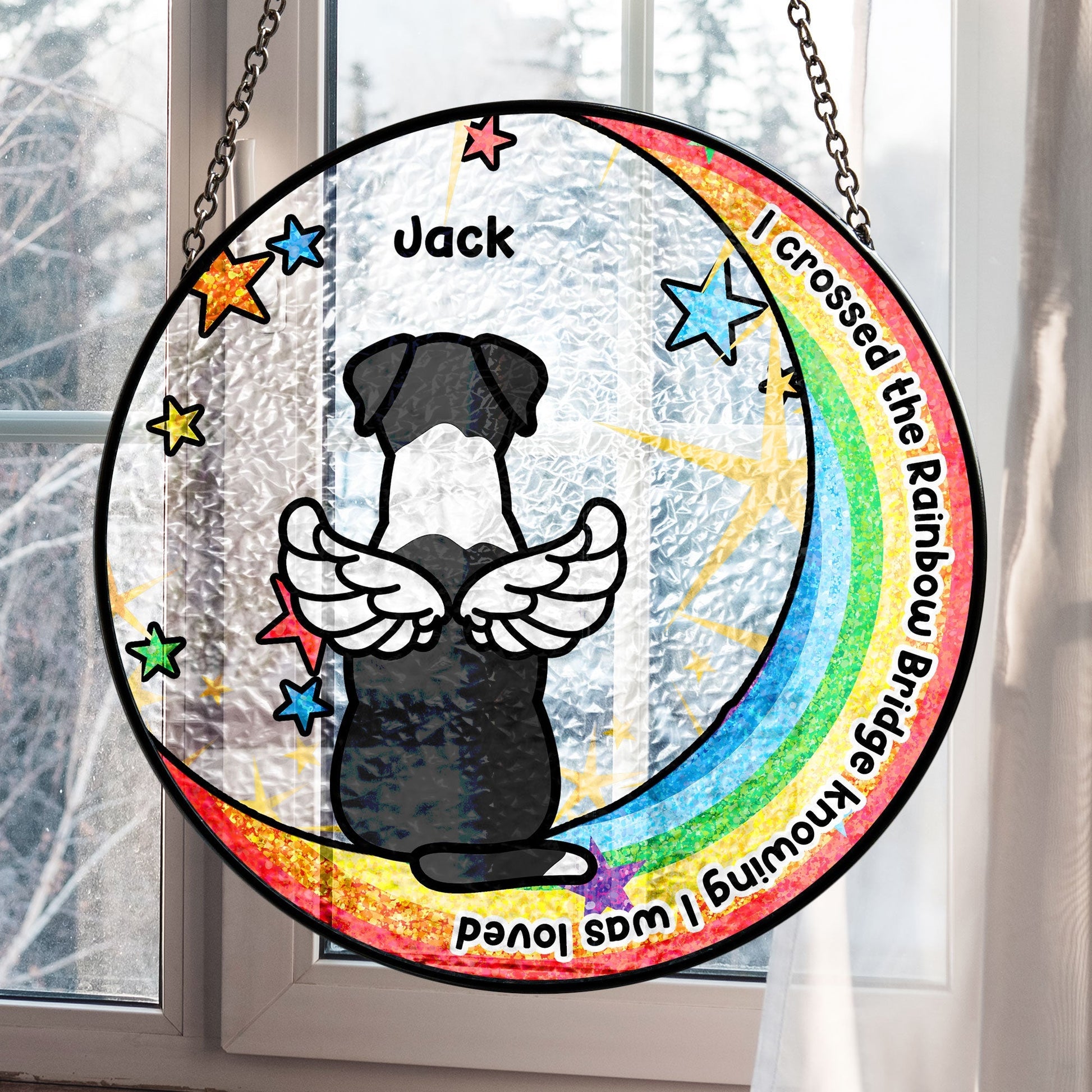 I Crossed The Rainbow Bridge - Personalized Stained Glass Window Hanging Suncatcher - JewelryLuxeUS.Shop