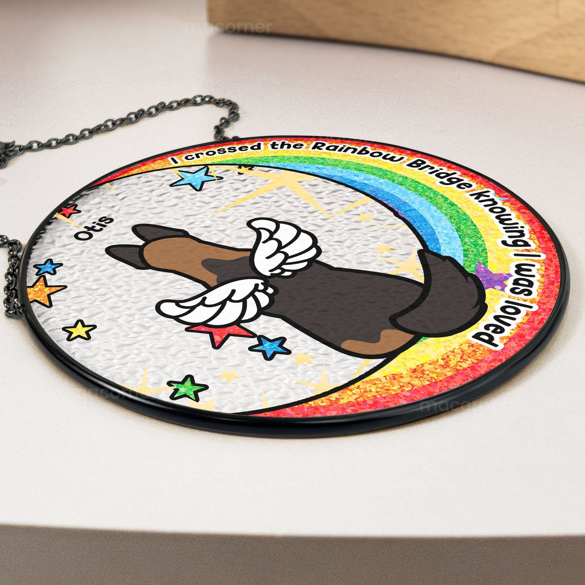 I Crossed The Rainbow Bridge - Personalized Stained Glass Window Hanging Suncatcher - JewelryLuxeUS.Shop