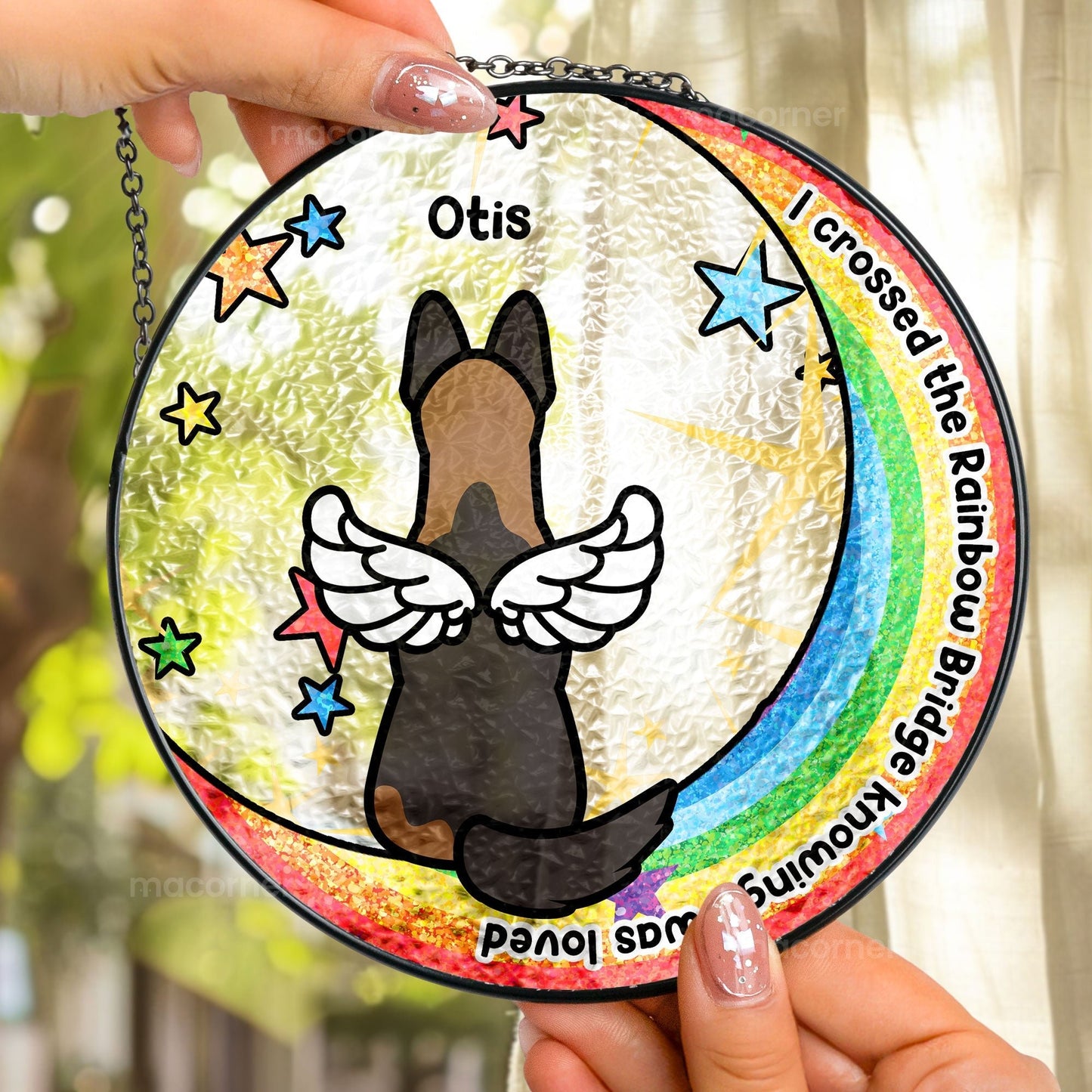 I Crossed The Rainbow Bridge - Personalized Stained Glass Window Hanging Suncatcher - JewelryLuxeUS.Shop