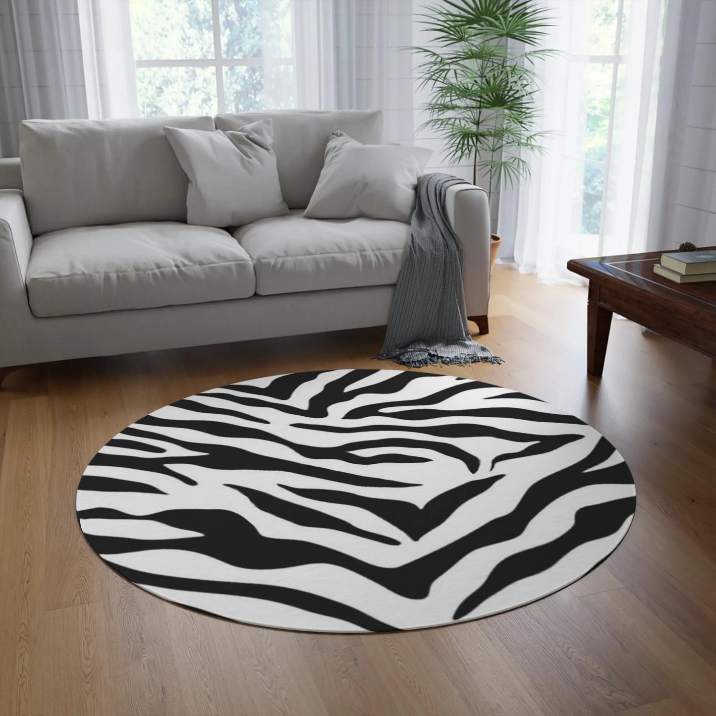 Round Outdoor Area Rug Zebra by JewelryLuxeUS.store
