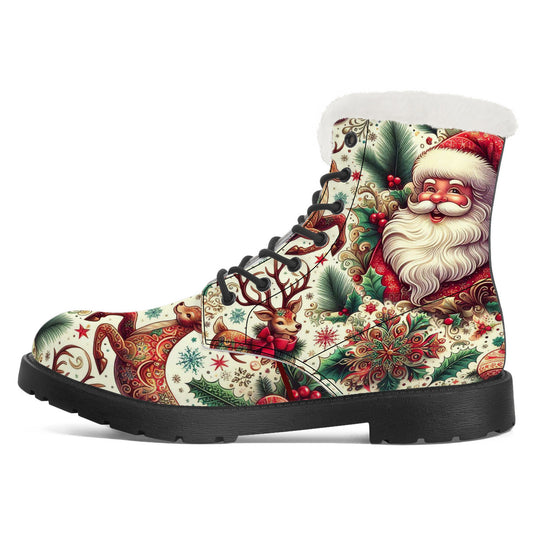 Santa Claus Christmas reindeers  Faux Fur Synthetic Leather Boot