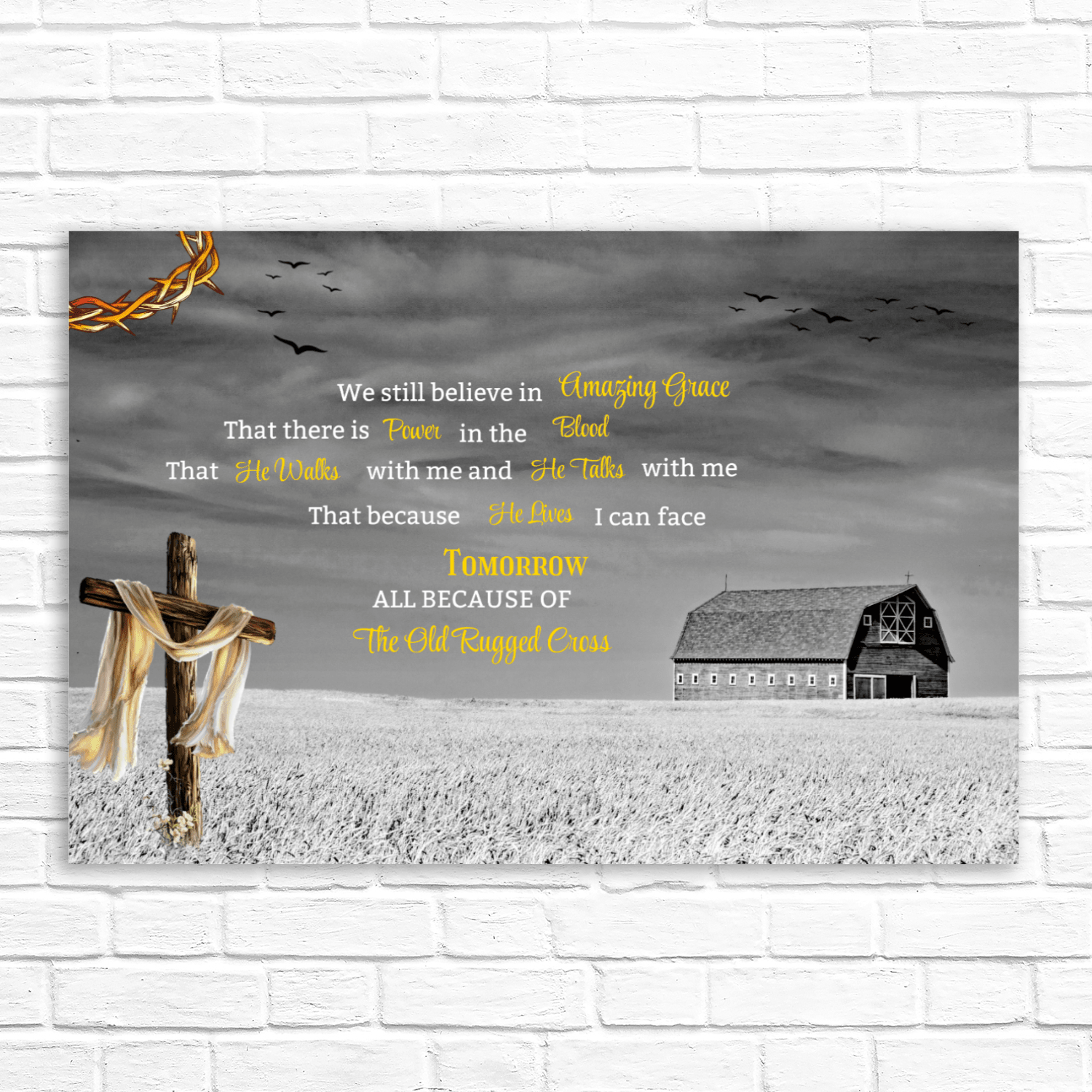 Landscape Canvas I still believe in Amazing Grace verse, old barn design - JewelryLuxeUS.Shop