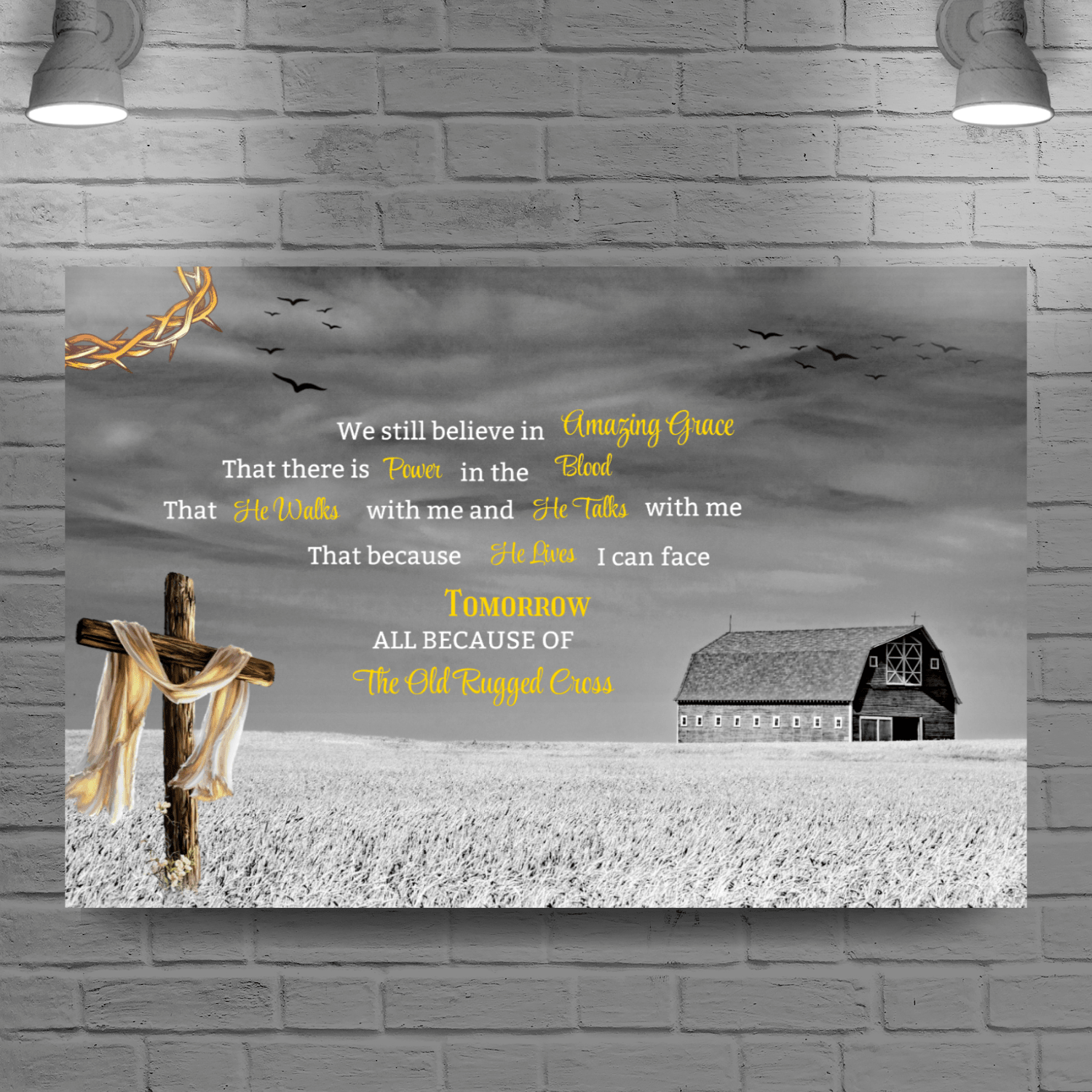 Landscape Canvas I still believe in Amazing Grace verse, old barn design - JewelryLuxeUS.Shop