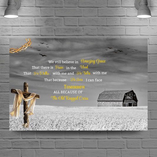 Landscape Canvas I still believe in Amazing Grace verse, old barn design - JewelryLuxeUS.Shop