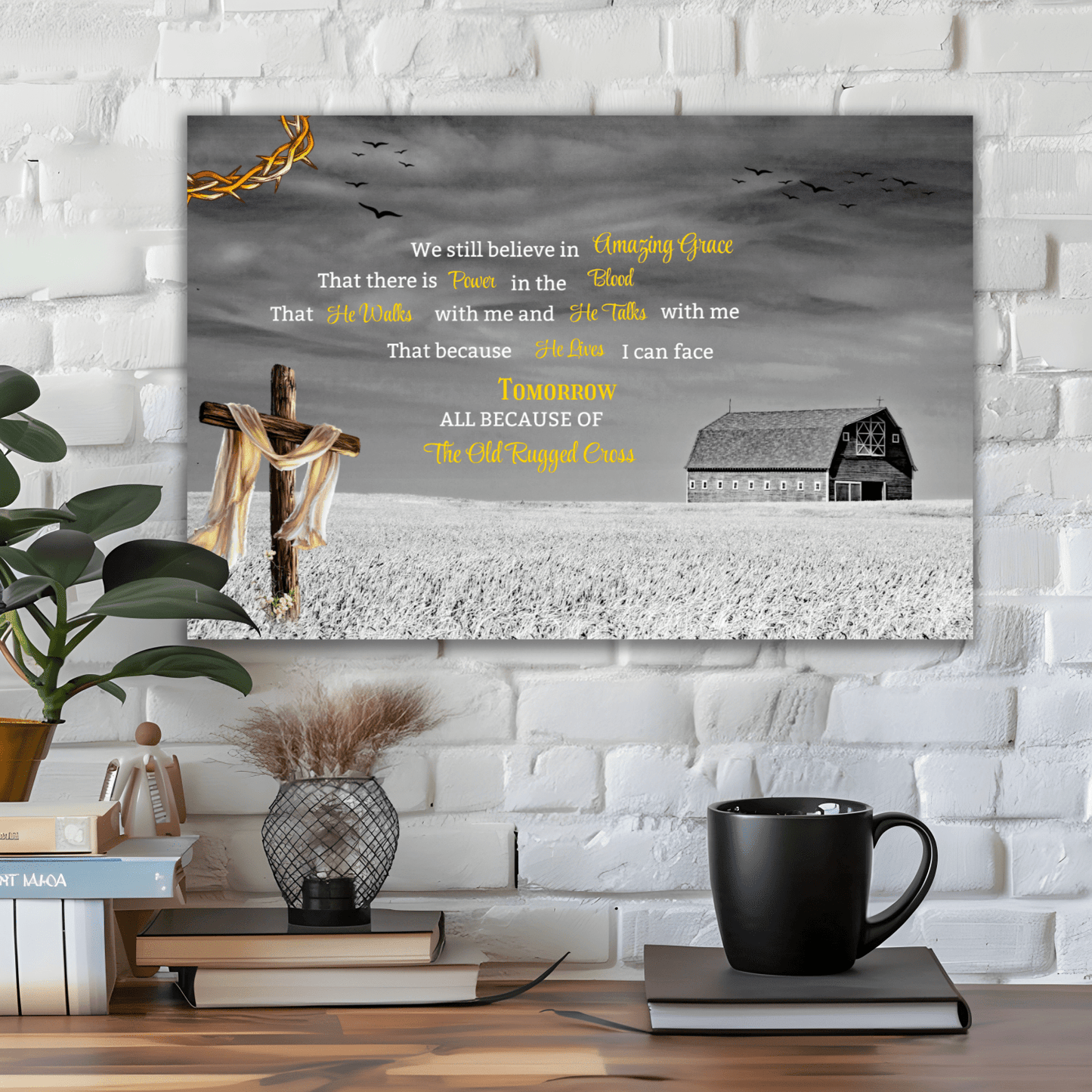 Landscape Canvas I still believe in Amazing Grace verse, old barn design - JewelryLuxeUS.Shop