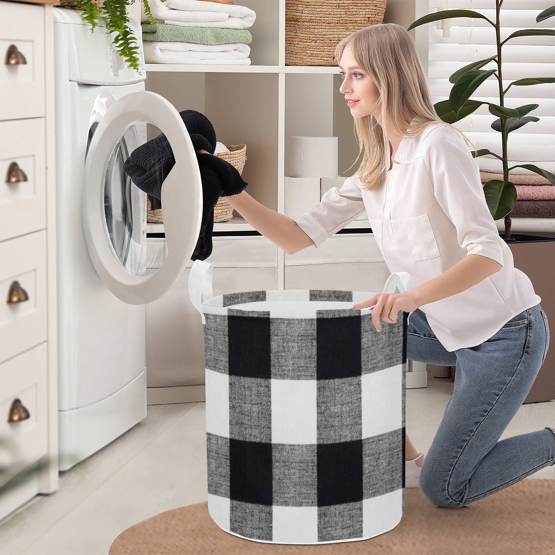 Round Laundry Basket blackand white decor JewelryLuxeUS.store
