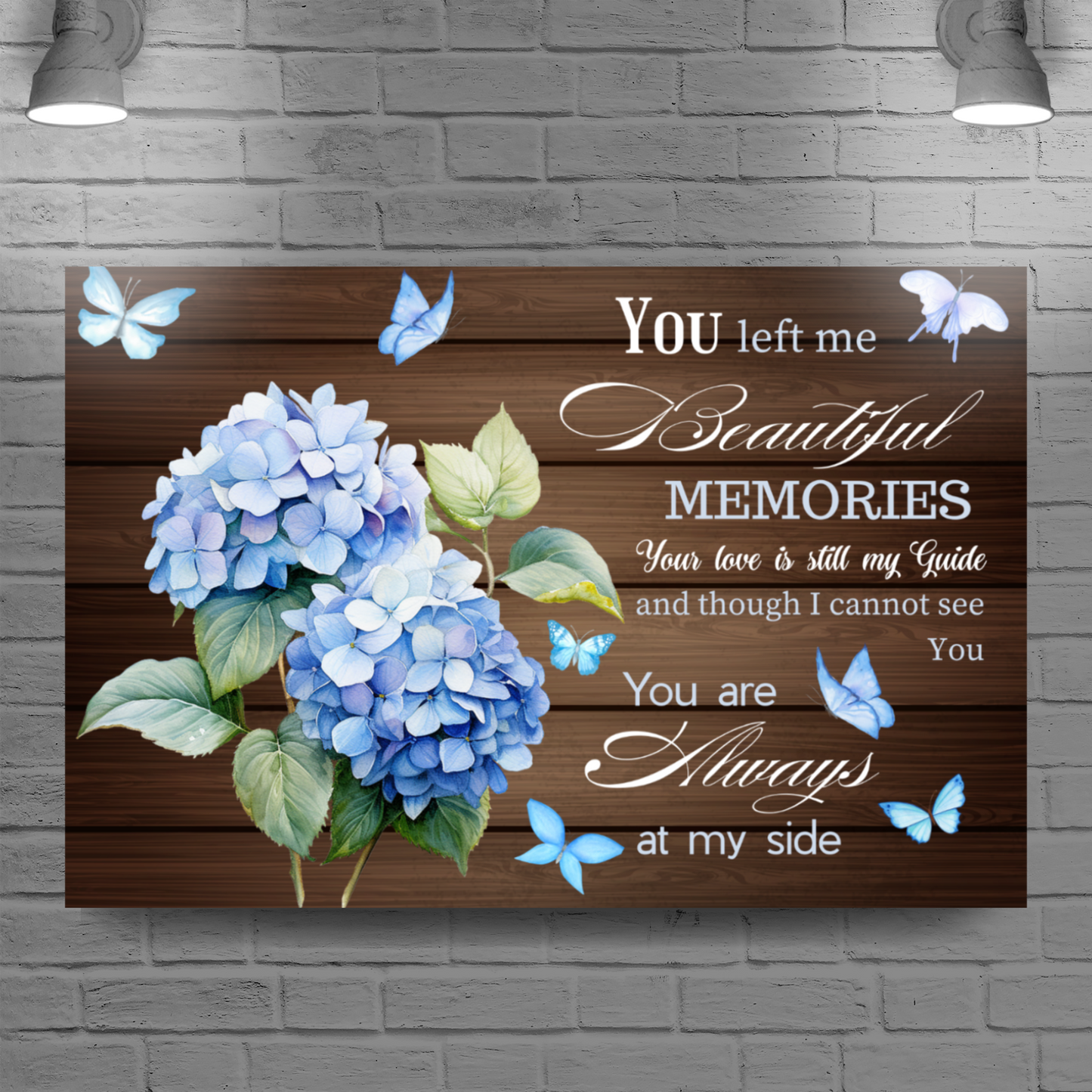 Memorial Canvas Wall Art – “You Left Me Beautiful Memories” Quote with Hydrangeas | Remembrance Gift for Loss of Loved One by MyPrintStreet