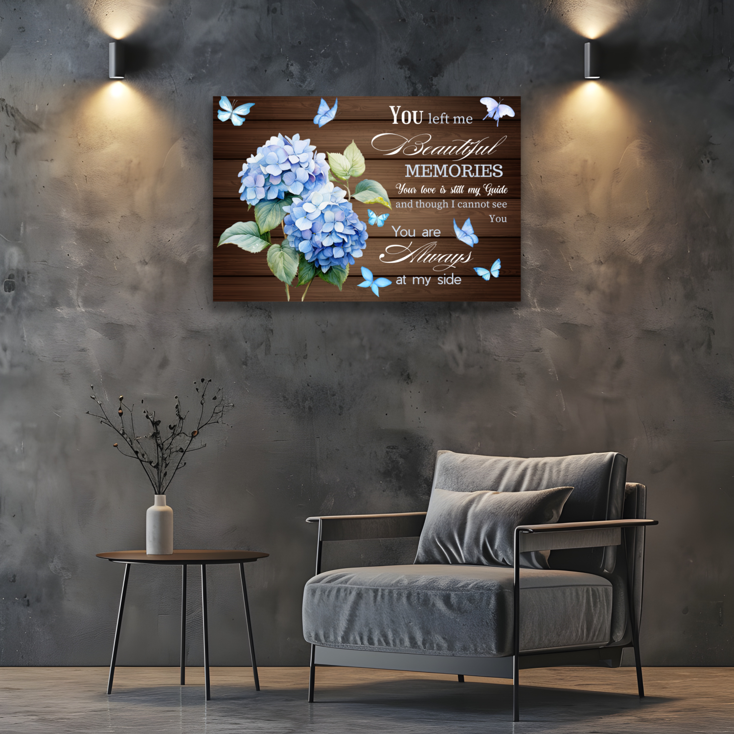 Memorial Canvas Wall Art – “You Left Me Beautiful Memories” Quote with Hydrangeas | Remembrance Gift for Loss of Loved One by MyPrintStreet