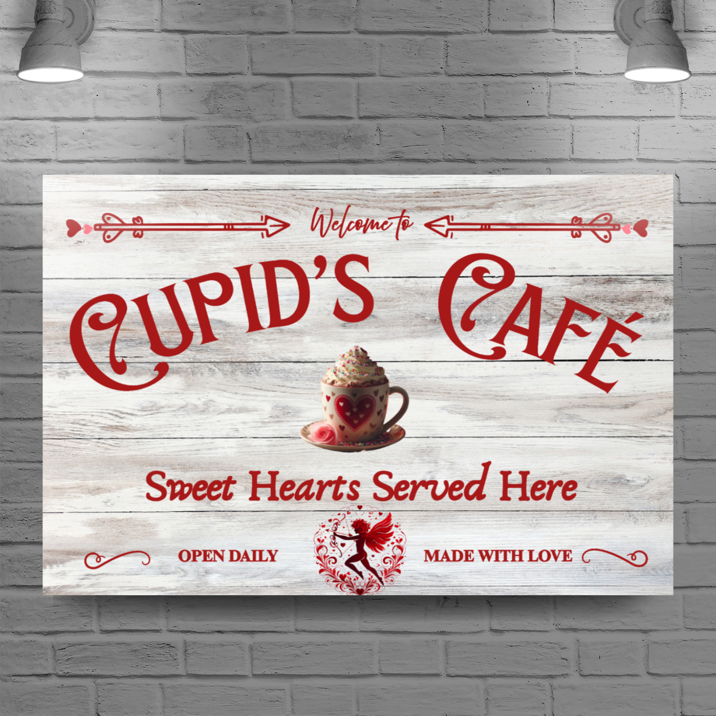Valentine's Day Canvas Wall art Gift idea, Cupid's Cafe Sign