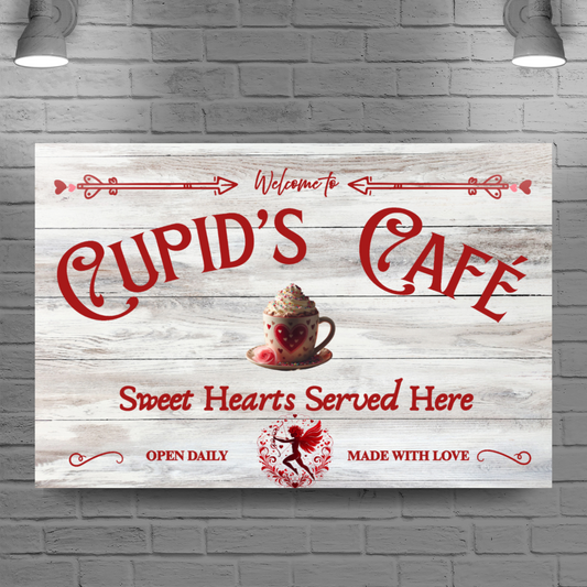 Valentine's Day Canvas Wall art Gift idea, Cupid's Cafe Sign