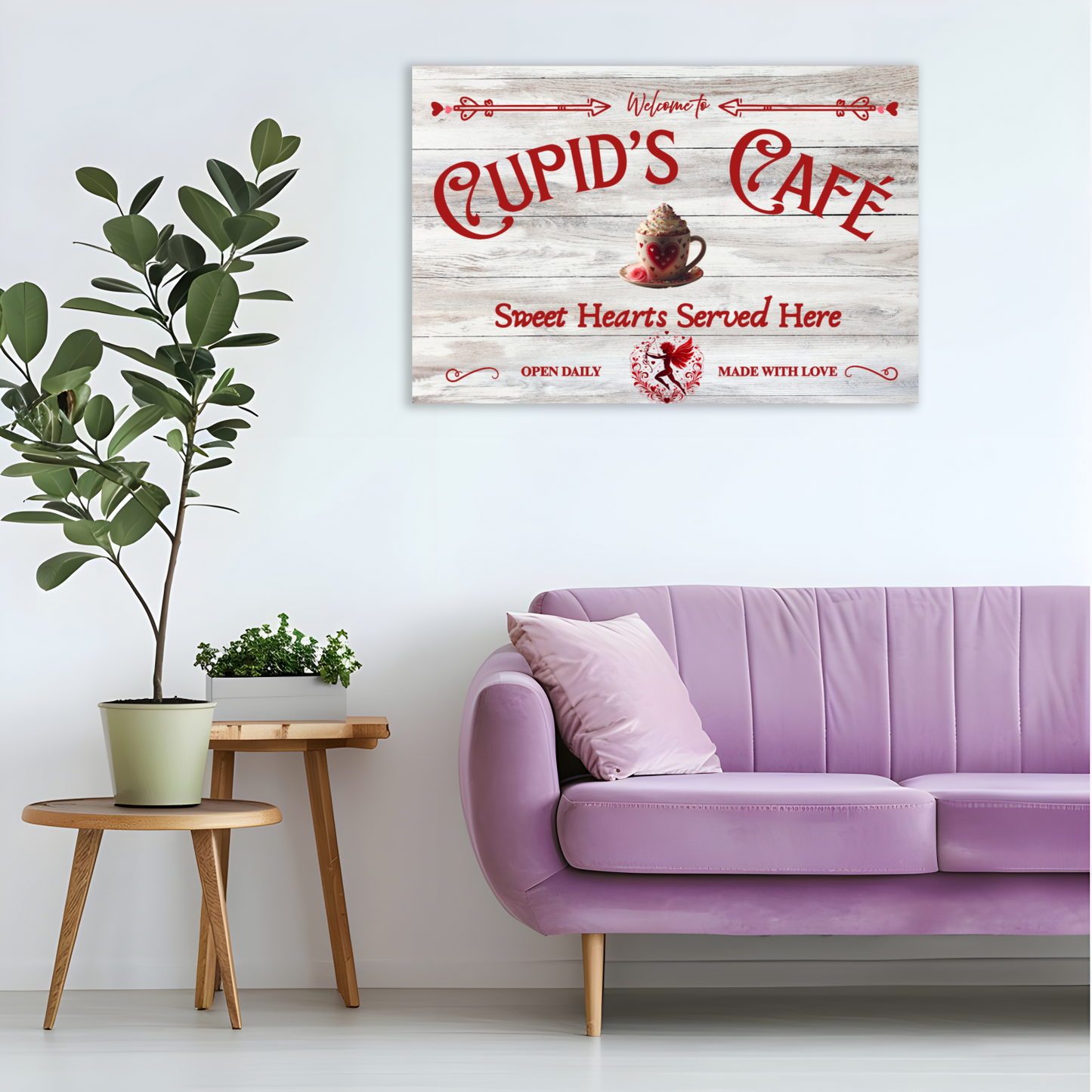 Valentine's Day Canvas Wall art Gift idea, Cupid's Cafe Sign