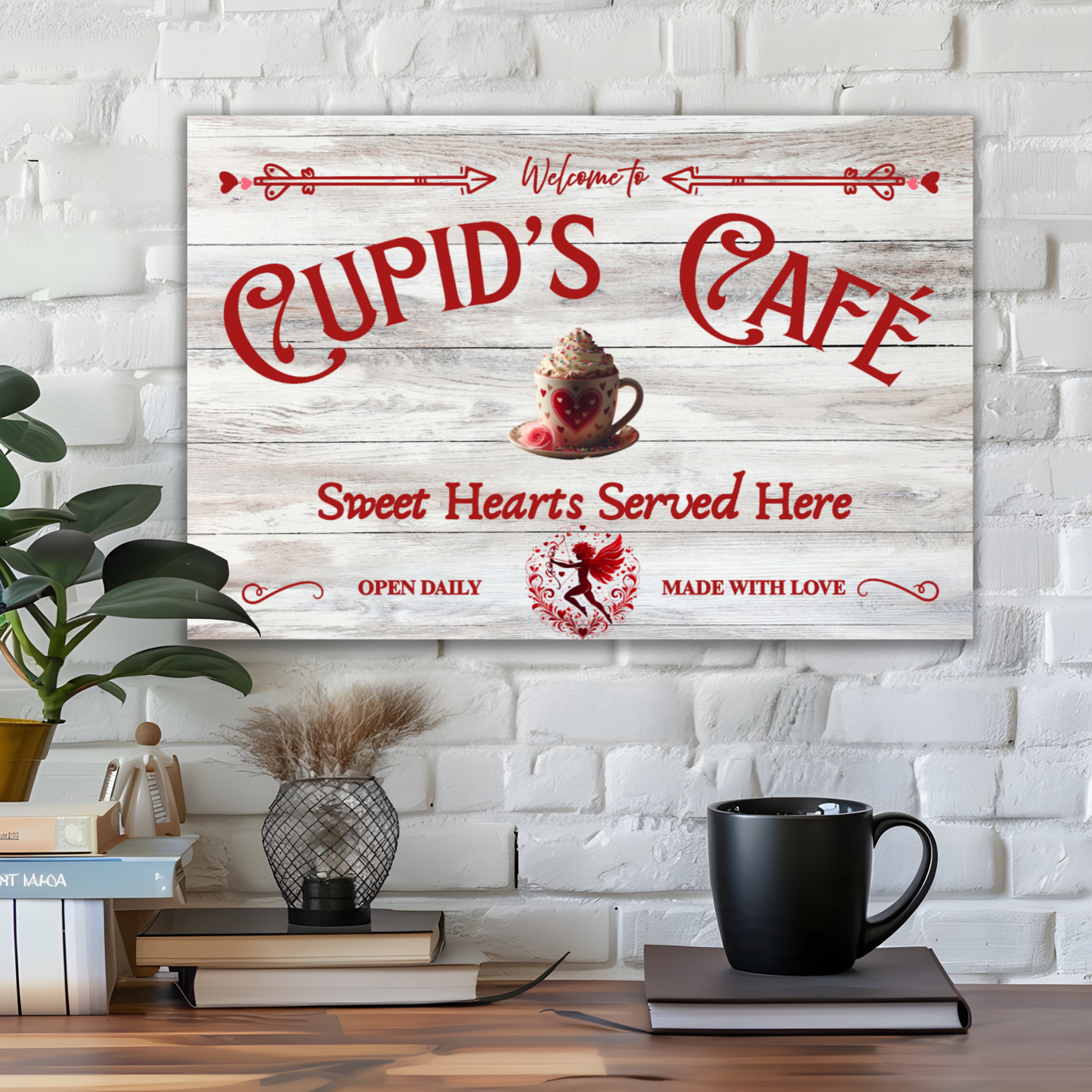 Valentine's Day Canvas Wall art Gift idea, Cupid's Cafe Sign