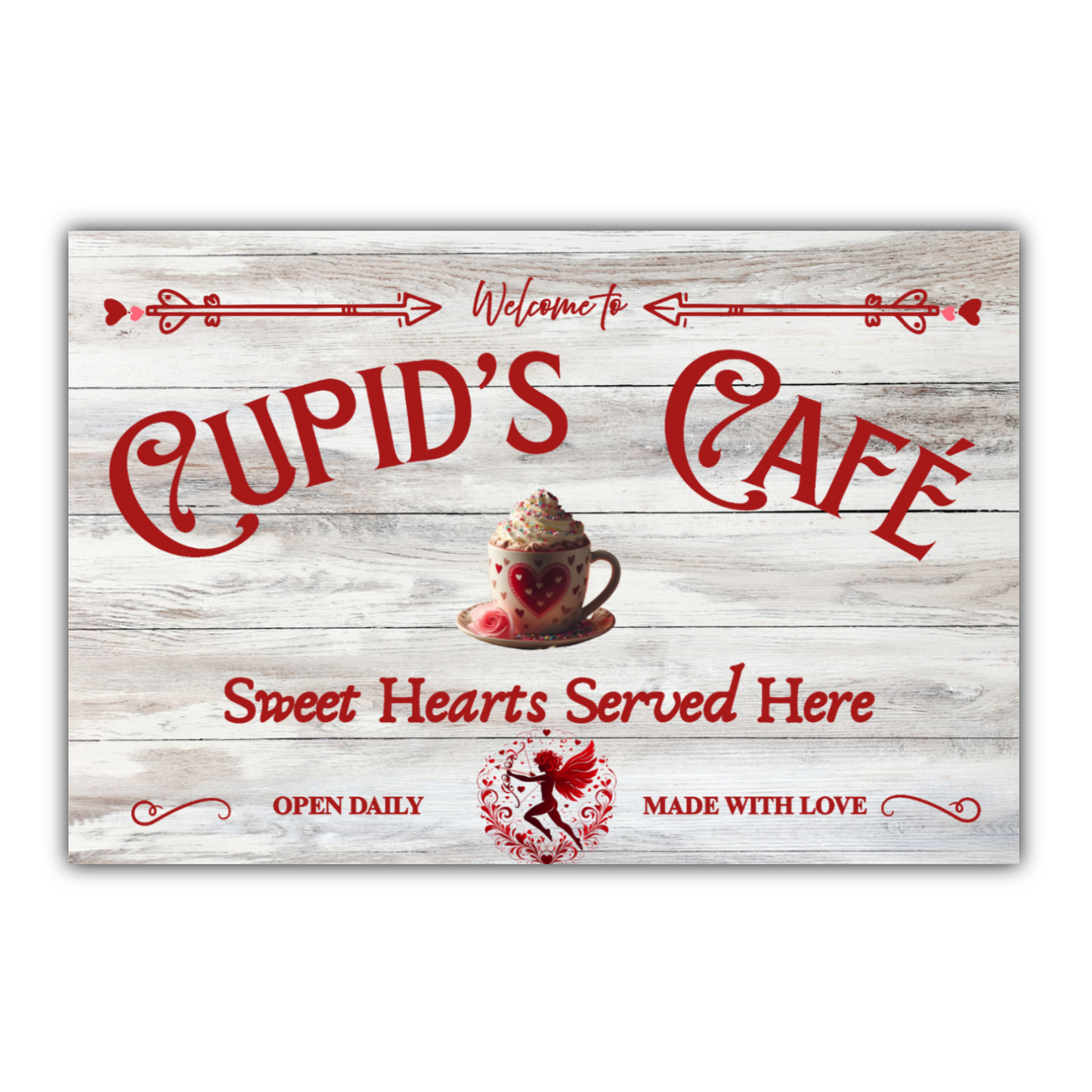 Valentine's Day Canvas Wall art Gift idea, Cupid's Cafe Sign