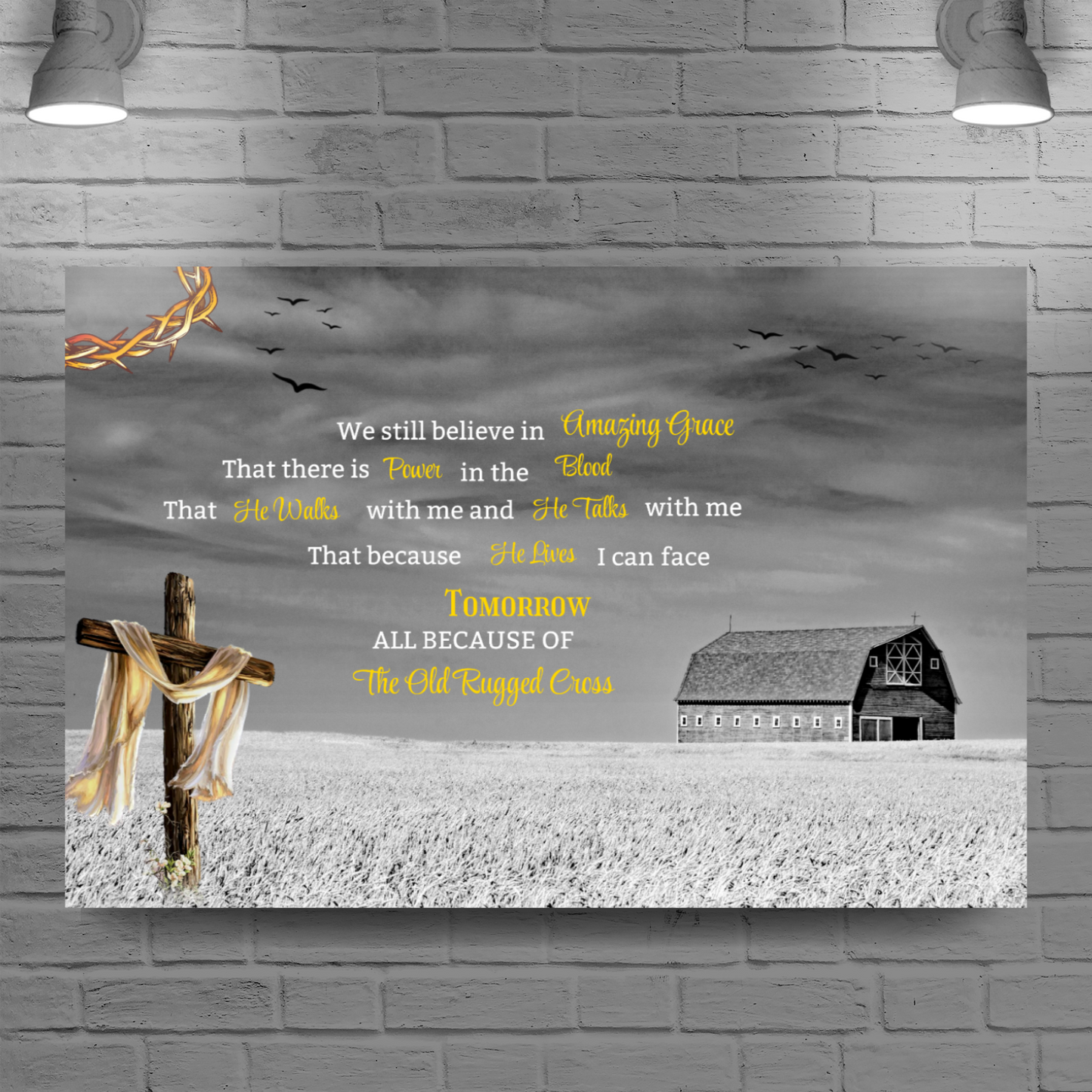 Landscape Canvas I still believe in Amazing Grace verse, old barn design