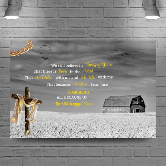 Landscape Canvas I still believe in Amazing Grace verse, old barn design