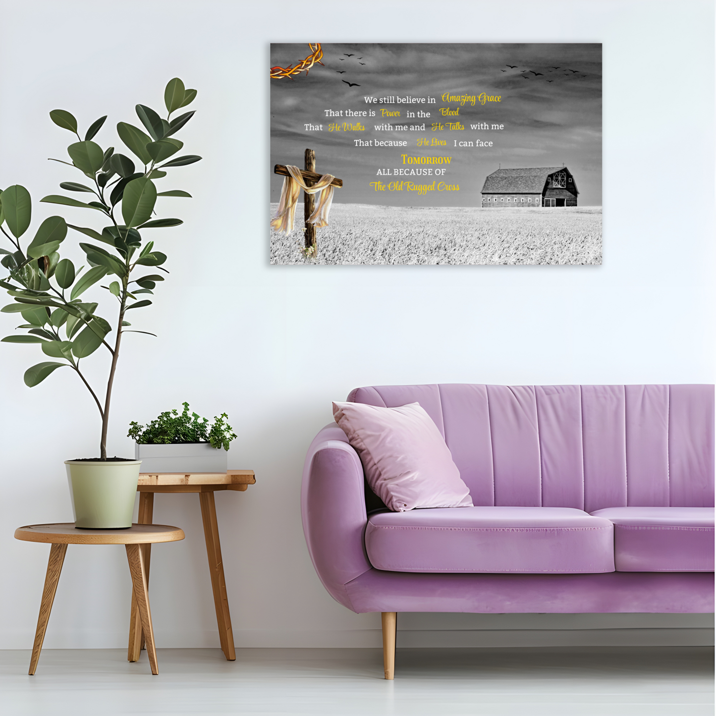 Landscape Canvas I still believe in Amazing Grace verse, old barn design