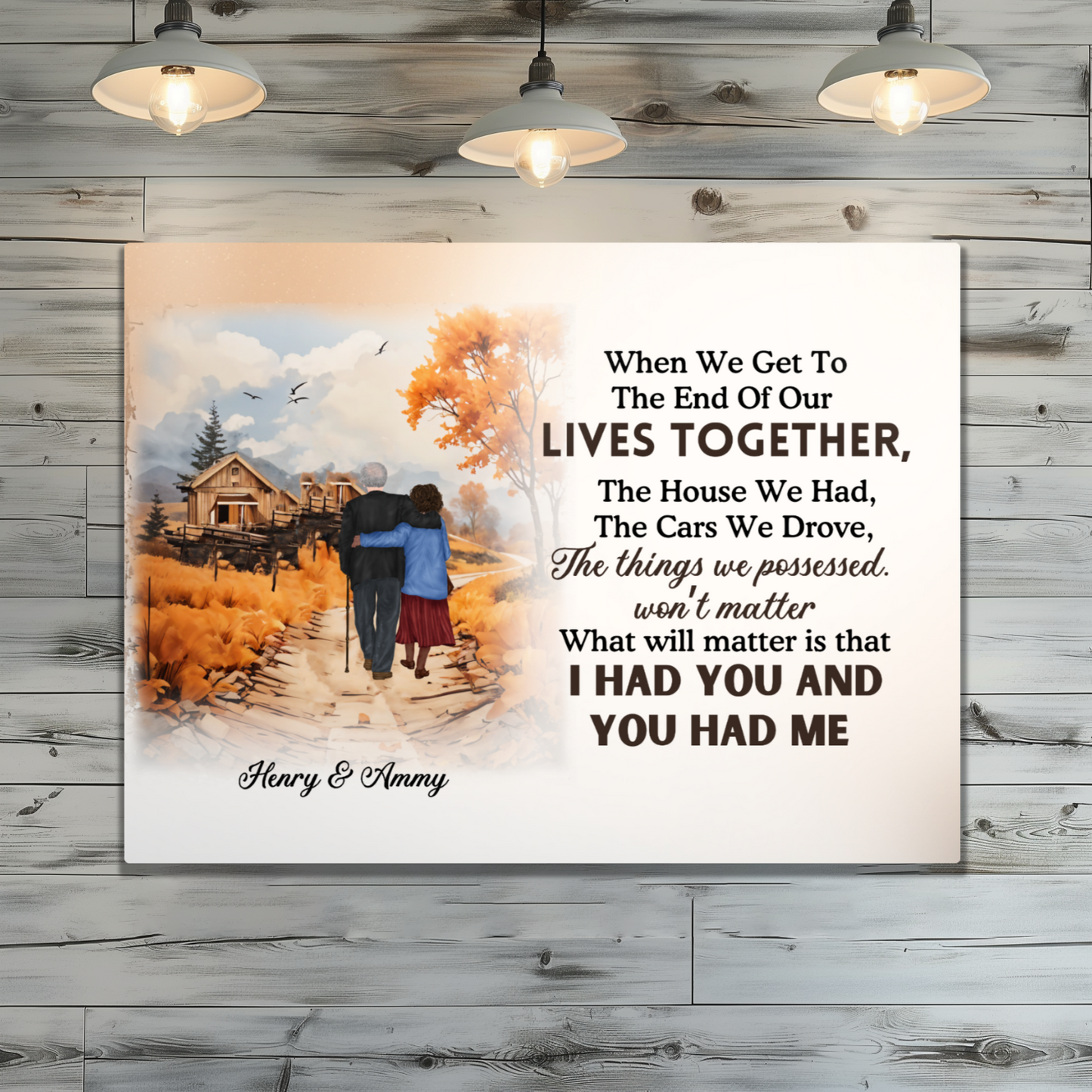 Personalized Fall Couple Metal Print Romantic Anniversary Gift for Grandparents or Couples