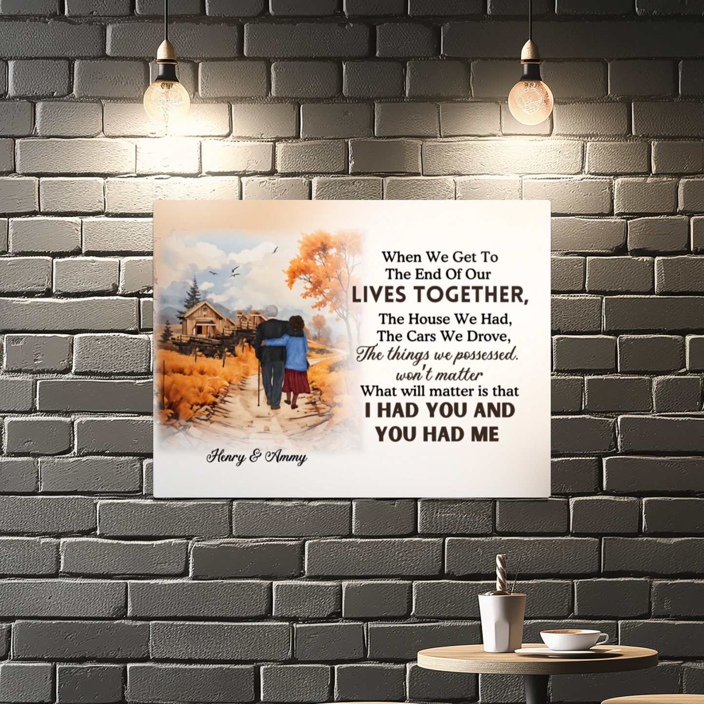 Personalized Fall Couple Metal Print Romantic Anniversary Gift for Grandparents or Couples