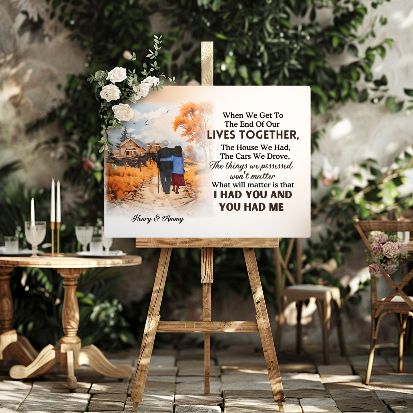 Personalized Fall Couple Metal Print Romantic Anniversary Gift for Grandparents or Couples