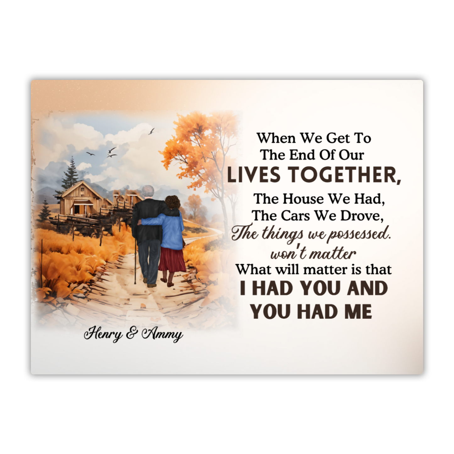 Personalized Fall Couple Metal Print Romantic Anniversary Gift for Grandparents or Couples