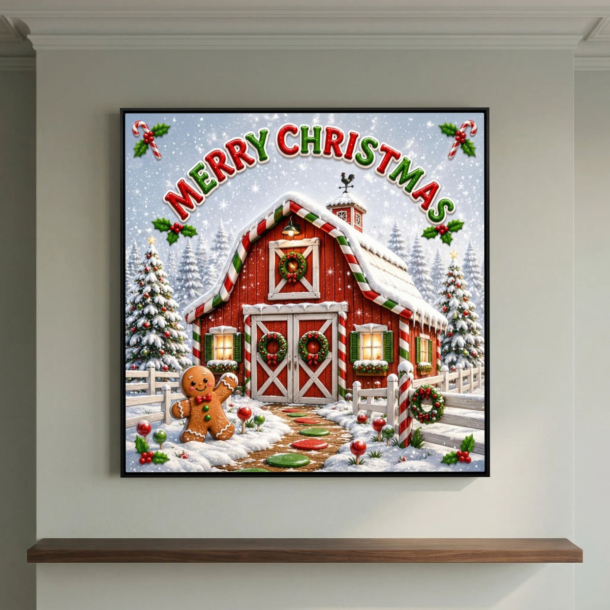 Merry Christmas Wall Art Canvas, Christmas Wall Decor, Festive Holiday Canvas Print, Christmas Home Decor, Seasonal Wall Art