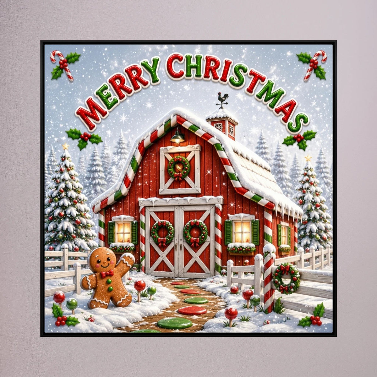 Merry Christmas Wall Art Canvas, Christmas Wall Decor, Festive Holiday Canvas Print, Christmas Home Decor, Seasonal Wall Art