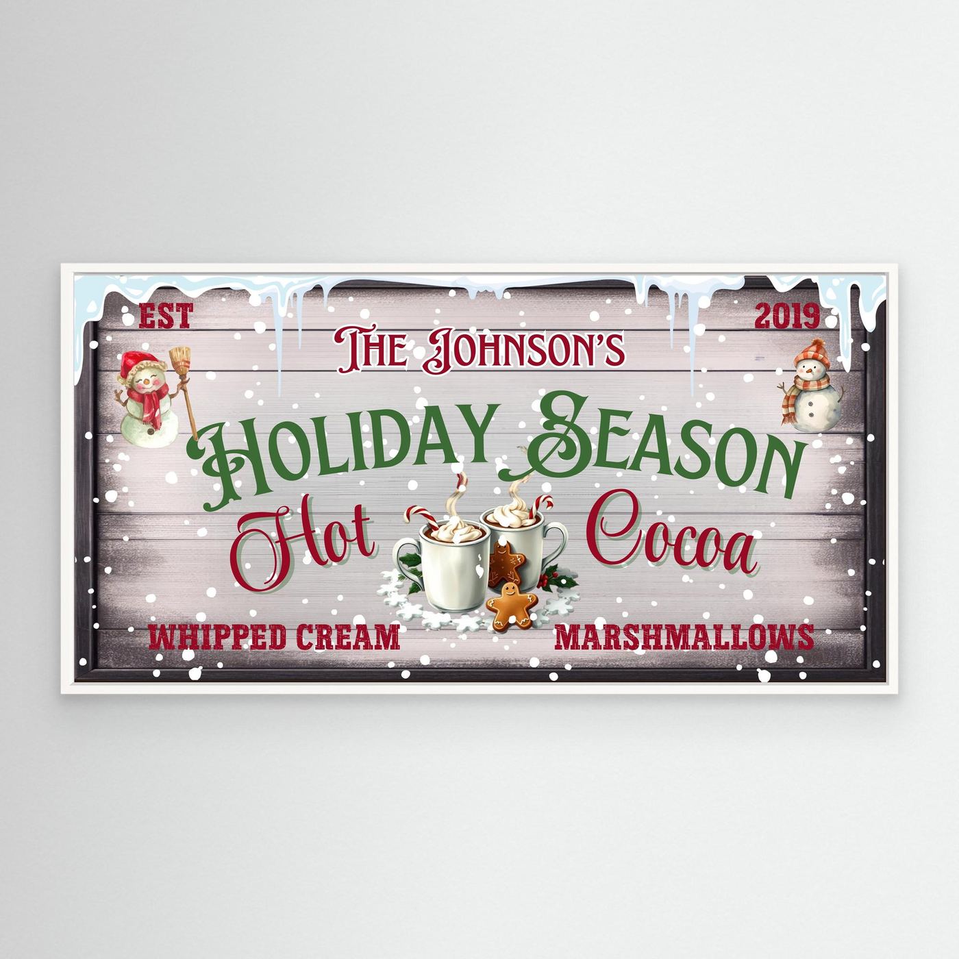 Personalized Christmas Canvas wall art Hot Cocoa Holiday Season