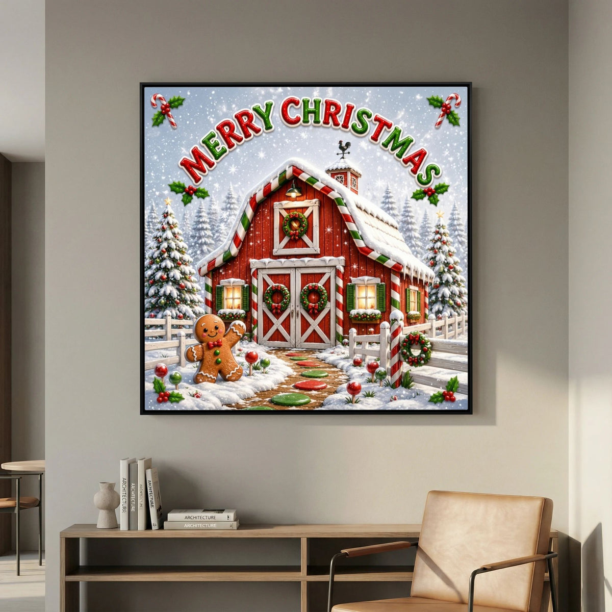 Merry Christmas Wall Art Canvas, Christmas Wall Decor, Festive Holiday Canvas Print, Christmas Home Decor, Seasonal Wall Art