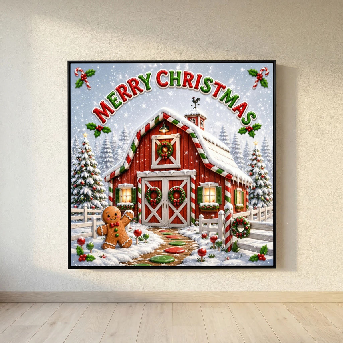 Merry Christmas Wall Art Canvas, Christmas Wall Decor, Festive Holiday Canvas Print, Christmas Home Decor, Seasonal Wall Art