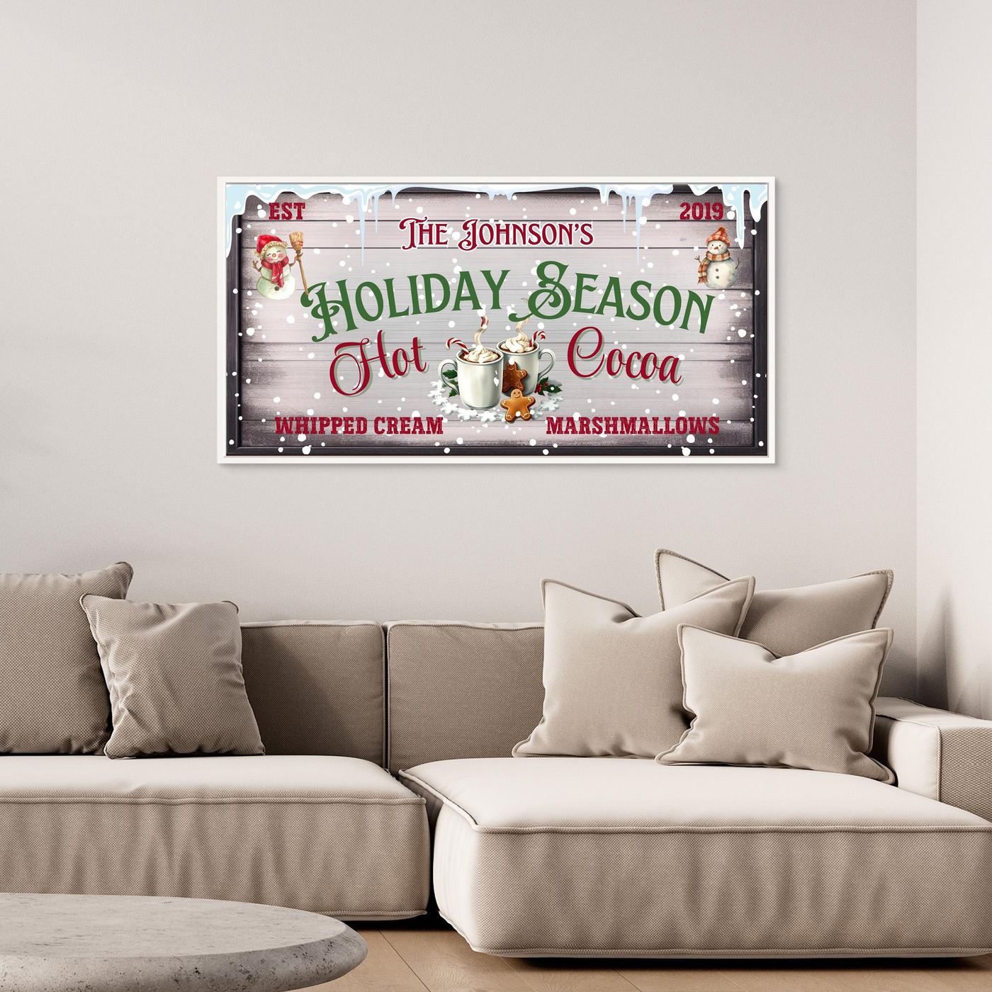 Personalized Christmas Canvas wall art Hot Cocoa Holiday Season