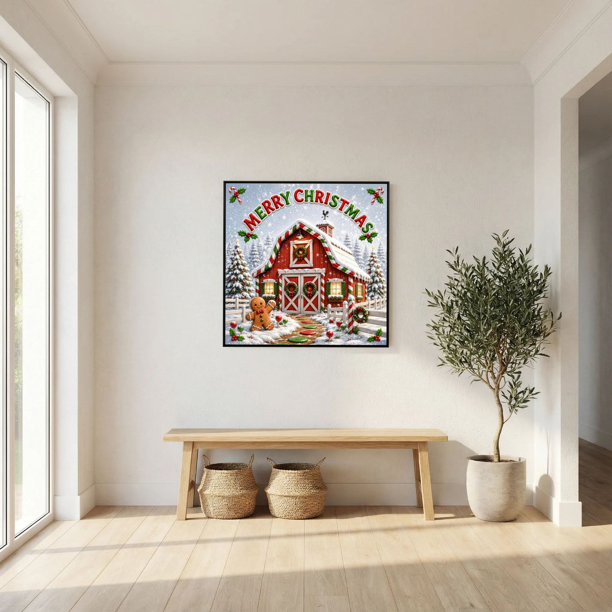 Merry Christmas Wall Art Canvas, Christmas Wall Decor, Festive Holiday Canvas Print, Christmas Home Decor, Seasonal Wall Art